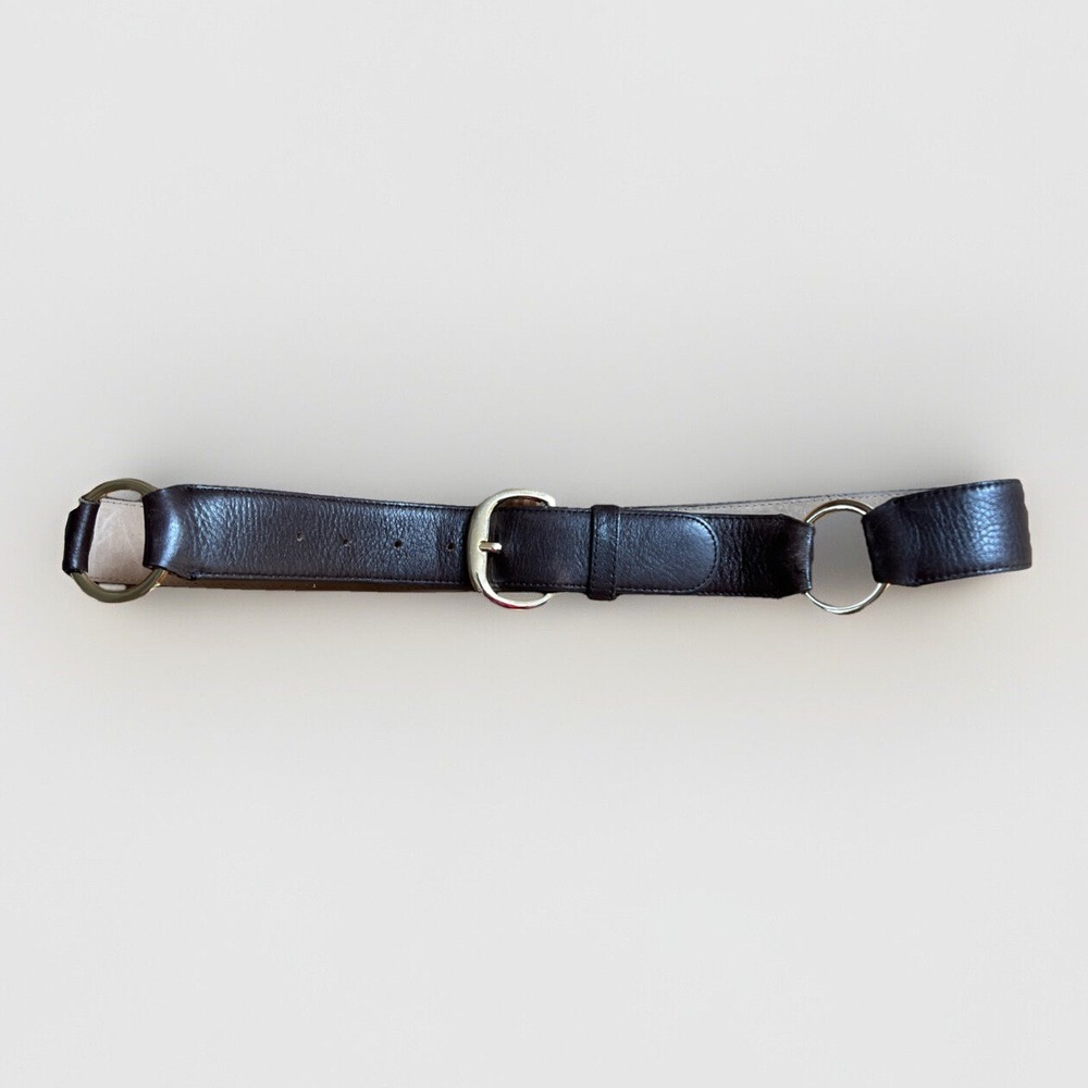 Ann Taylor Brown Leather Belt‎ Medium Gold Ring Accents 34" 1 1/2" Wide
